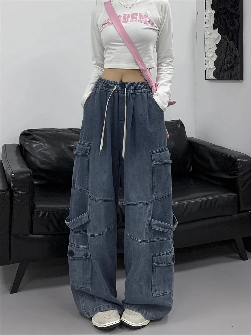 

Мужские джинсы в американском ретро-стиле, с множеством карманов, оверсайз, в стиле хип-хоп, прямые, свободные, широкие, в пол