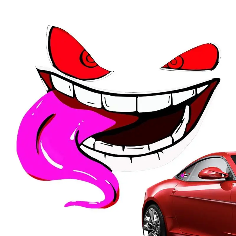 Evil Eye Car Bumper Sticker Waterproof Demon Teeth Car Hood Cling Car Exterior Decor To Cover Scratches For SUV RV Sedan Mini