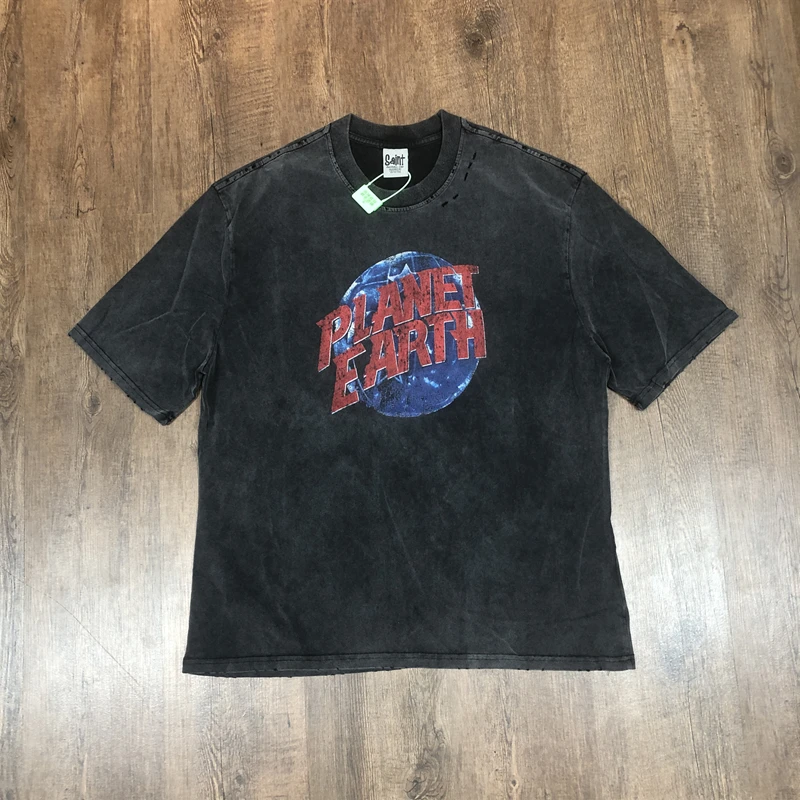 

Frog Drift Fashion Streetwear American Style Vintage Hole Tee Casual Loose Oversize Tops 100%Cotton Summer T Shirt For Men