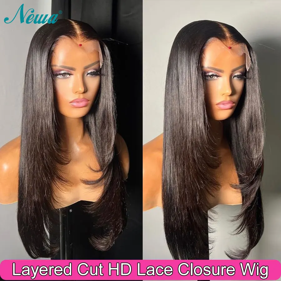 

Newa Layered Cut Lace Closure Wig Straight 5X5 6x6 7x7 HD Lace Closure Human Hair Wigs Brazilian Hair Melt Skins Pre Plucked Wig