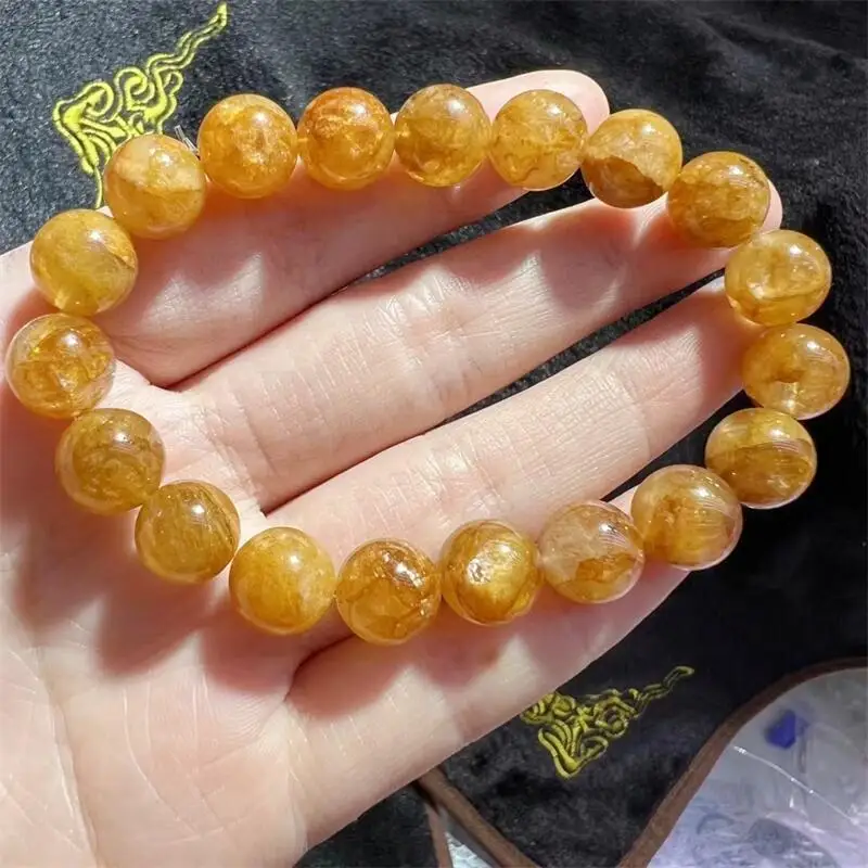 Natural Yellow Fire Quartz Hematoid Bracelet Gemstone Round Bead Crystal Healing fengshui Gemstone Jewelry Gift 1PCS 10/11MM