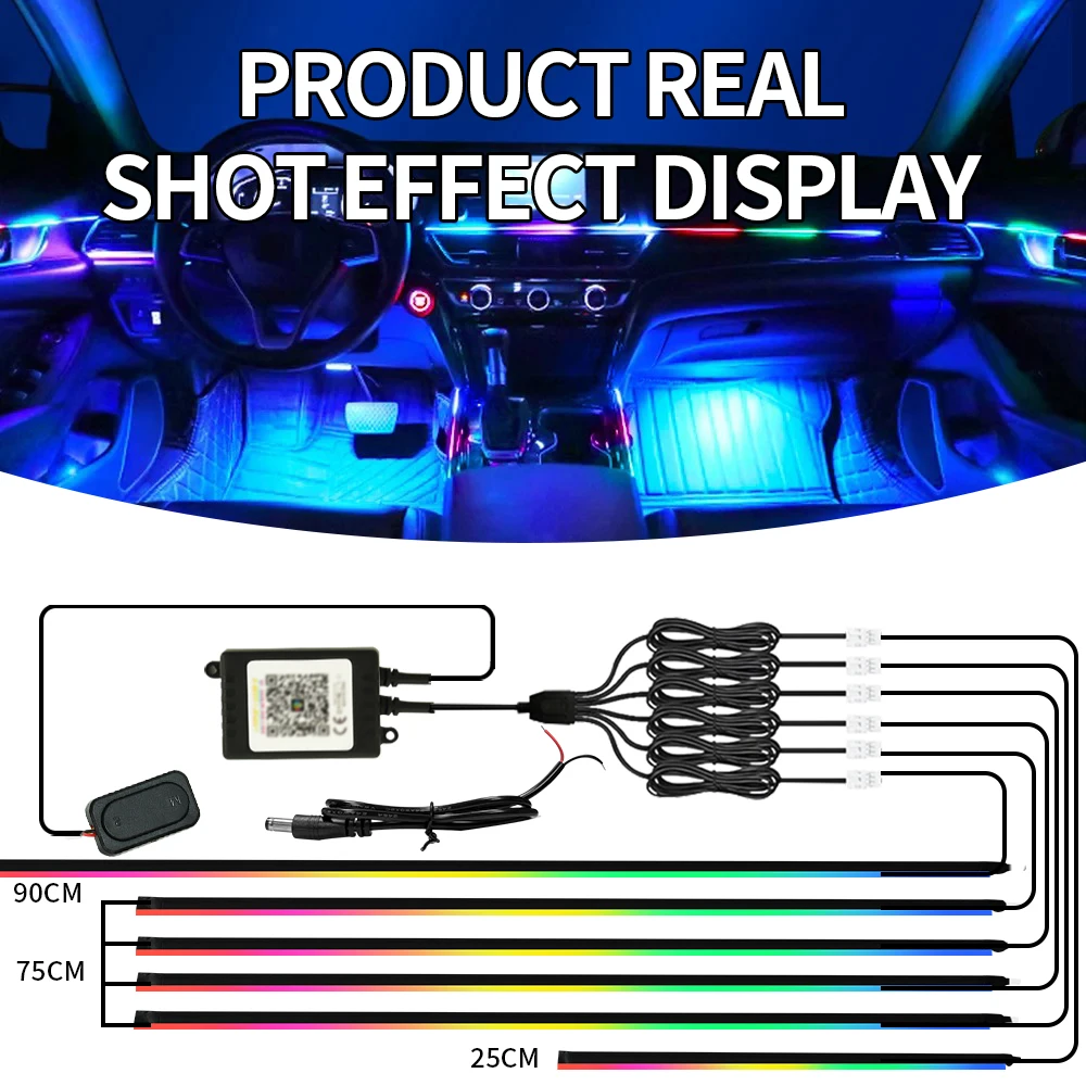 

6/10/18 в 1 автомобильный акриловый комплект лент для окружающего освещения RGB стример Радужная атмосферная лампа комплект двухзонный пульт дистанционного управления через приложение