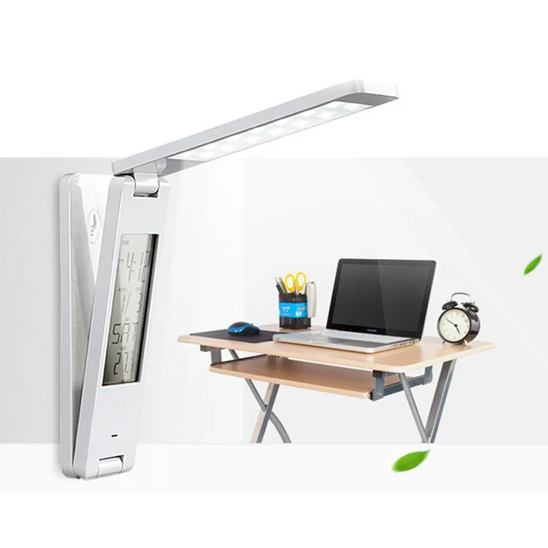 

Fashion Led Portable Foldable Rechargeable Desk Lamp With Colck Calendar Display For Bedside Reading Indoor Lighting