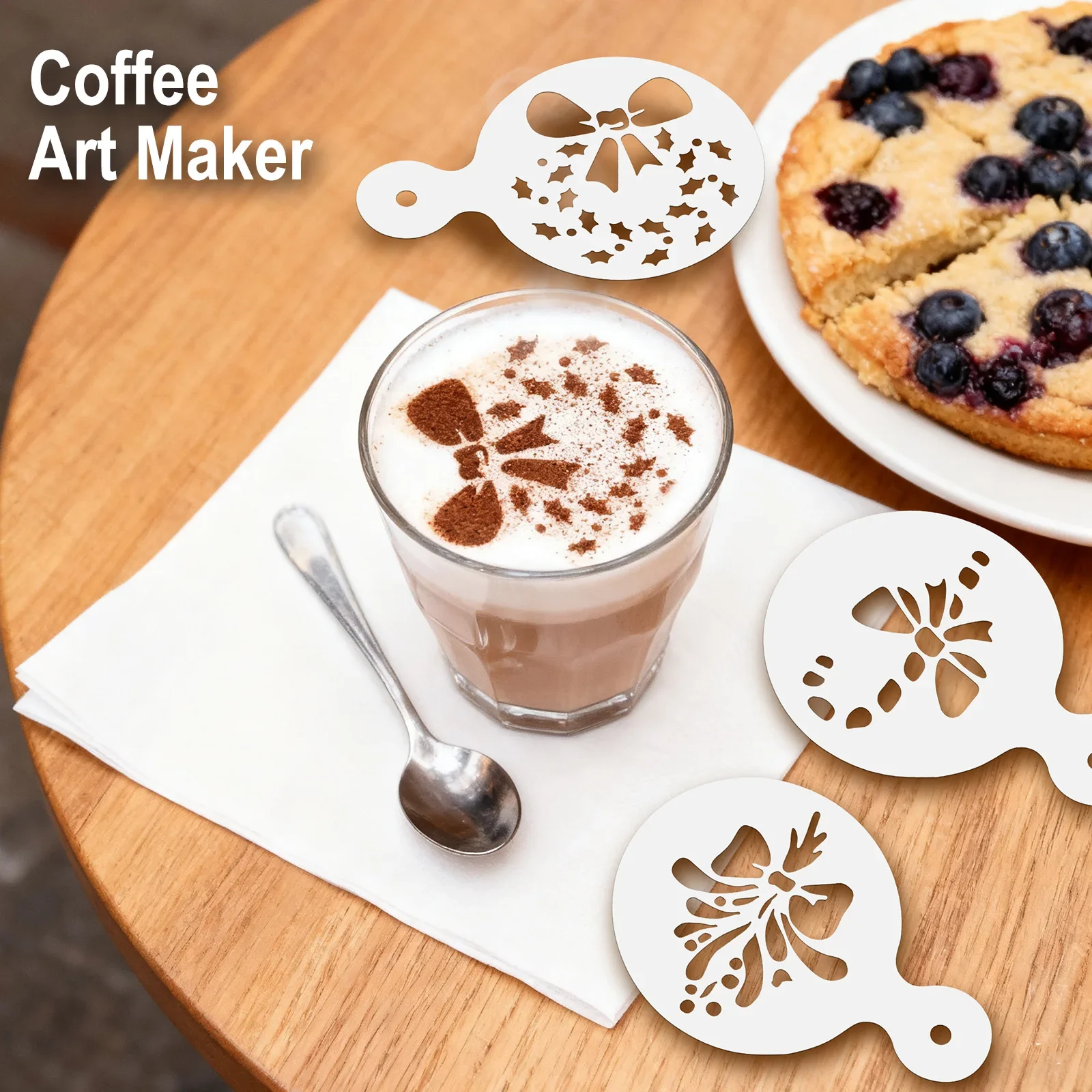 16 Pcs Cake Stencil Set Coffee Stencils for Cappuccino Cookie Decorating Reusable PET Baking Template Christmas