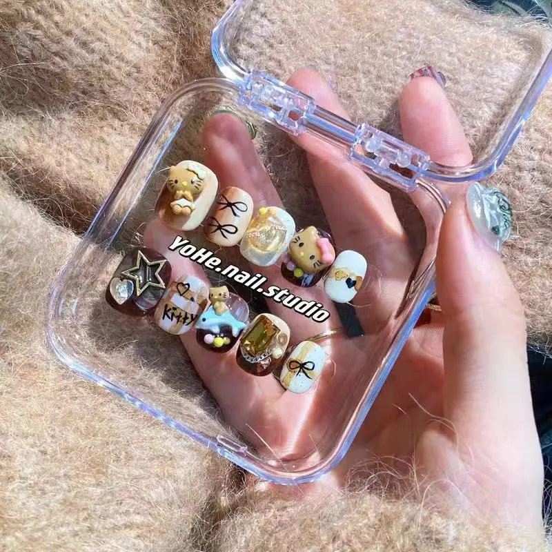 Cartoon Diy Sanrios Hawaii Hello kitty Handmade Press on Nails Tips Nails Design Manicure Girls Gift