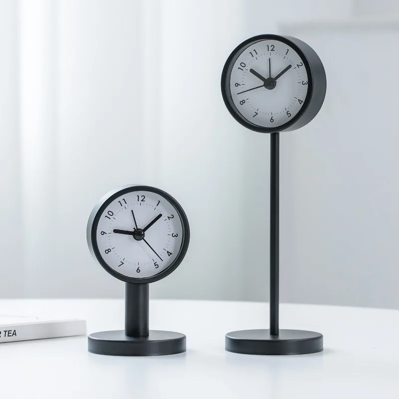 Nordic Metal Round Alarm Clock Black Vintage Creative Silent Table Clock Student Bedside Nightlight Clock Room Decor Home Decor
