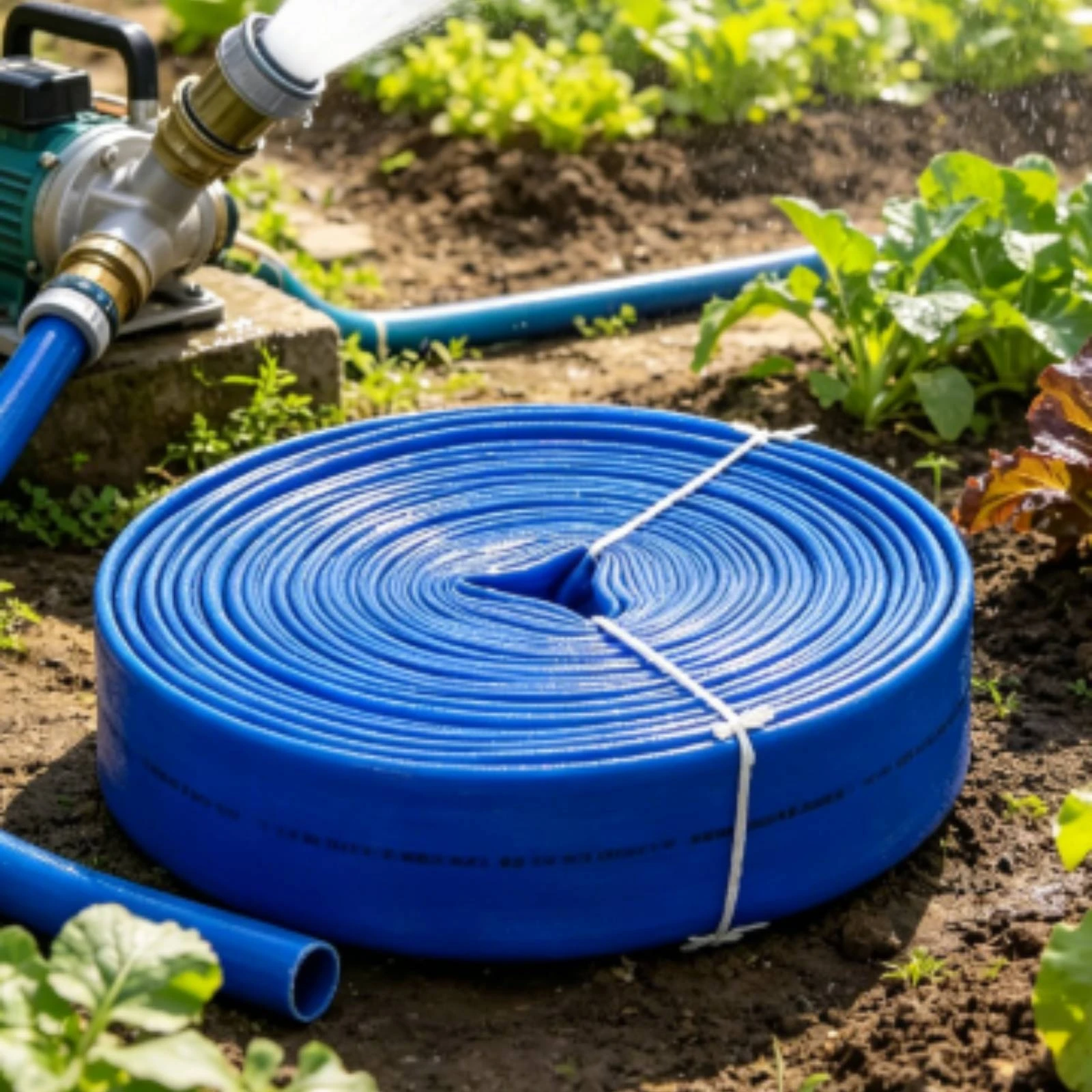 Flat Hose Woven-Looking Lay-Flat Hose Yard Watering Coiled Roll Garden Supply Tied view 6