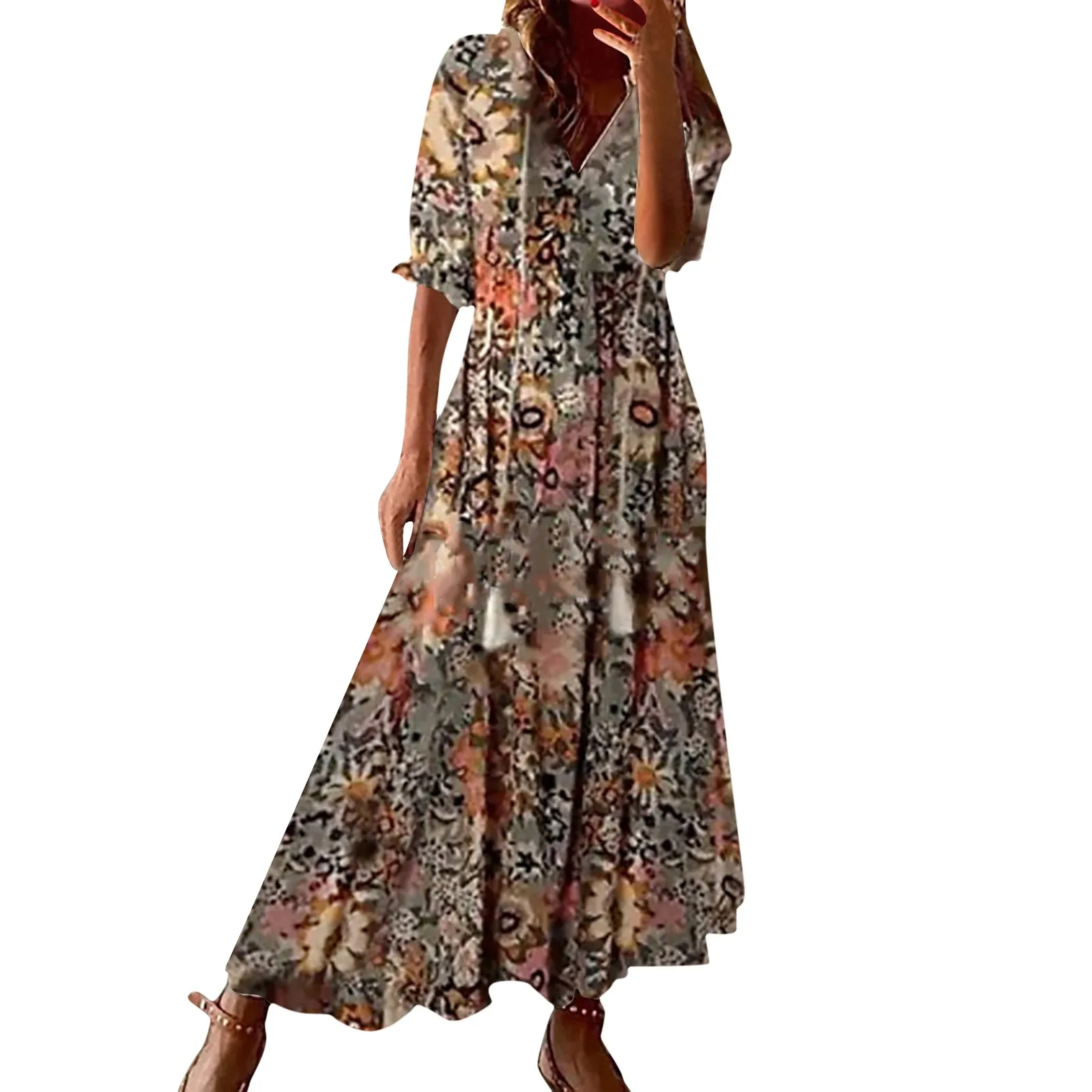 Holiday Boho Print Maxi Dresses For Women Boho Summer Beach Pareo Female A Line Slim Sexy Long Women\'s Dress Vestidos New 2023