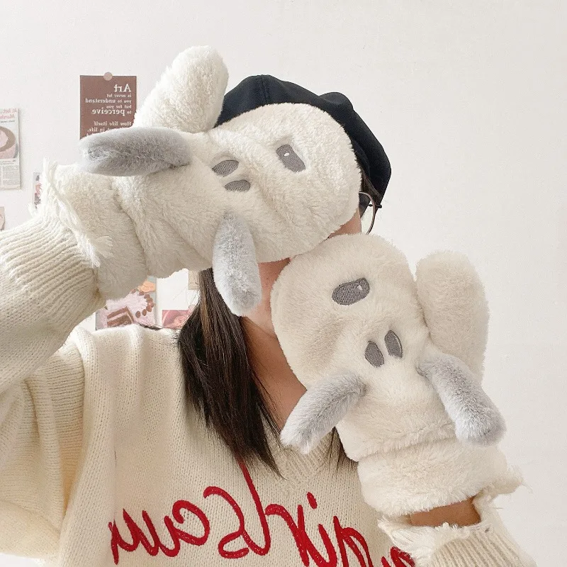 New Snoopy Kawaii High Beauty Warm Gloves Cartoon Creative Anti Cold Chain Finger Hanging Rope Gloves Children's Festival Gift
