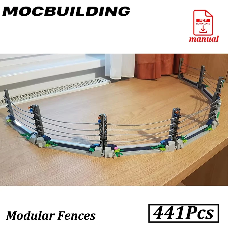 Modular Jurassic Dinosaur Fence Model MOC Building Blocks Bricks City Street View Construction Toys