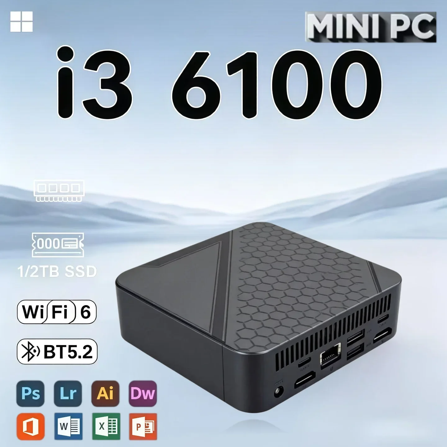 New Core i3-6100 Mini PC Portable 1TB 2TB SSD 16GB RAM WIFI 6 BT5.2 4K HD Mini Gaming Office Study Pc