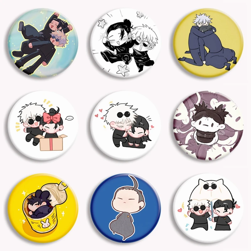 58mm Jujutsu Kaisen uroczy guzik Anime przypinka Gojo Satoru Megumi Geto Suguru Fushiguro piękna sztuka broszka z postacią torba z odznaką