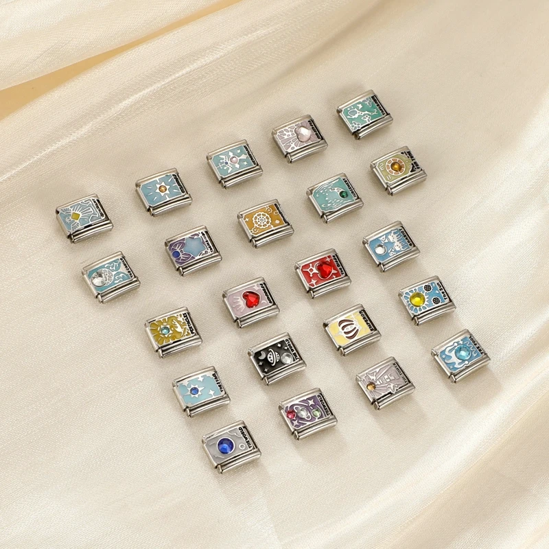 High Quality Tarot Card Elements Italian Charm Links Fit 9mm Stainless Steel Men Women Bracelet DIY Making Gifts Wholesale