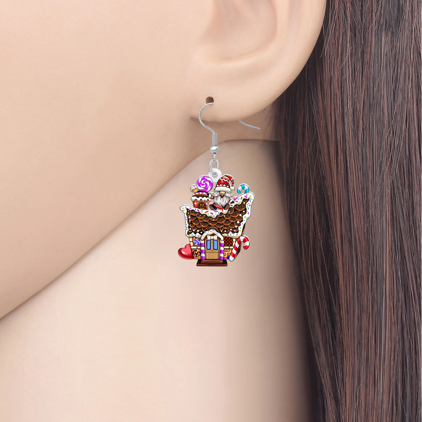 BONSNY Acrylic Christmas Gingerbread House Dangle Earrings Dessert Cabin Jewelry Xmas Gifts Winter Holiday For Women Girls Charm