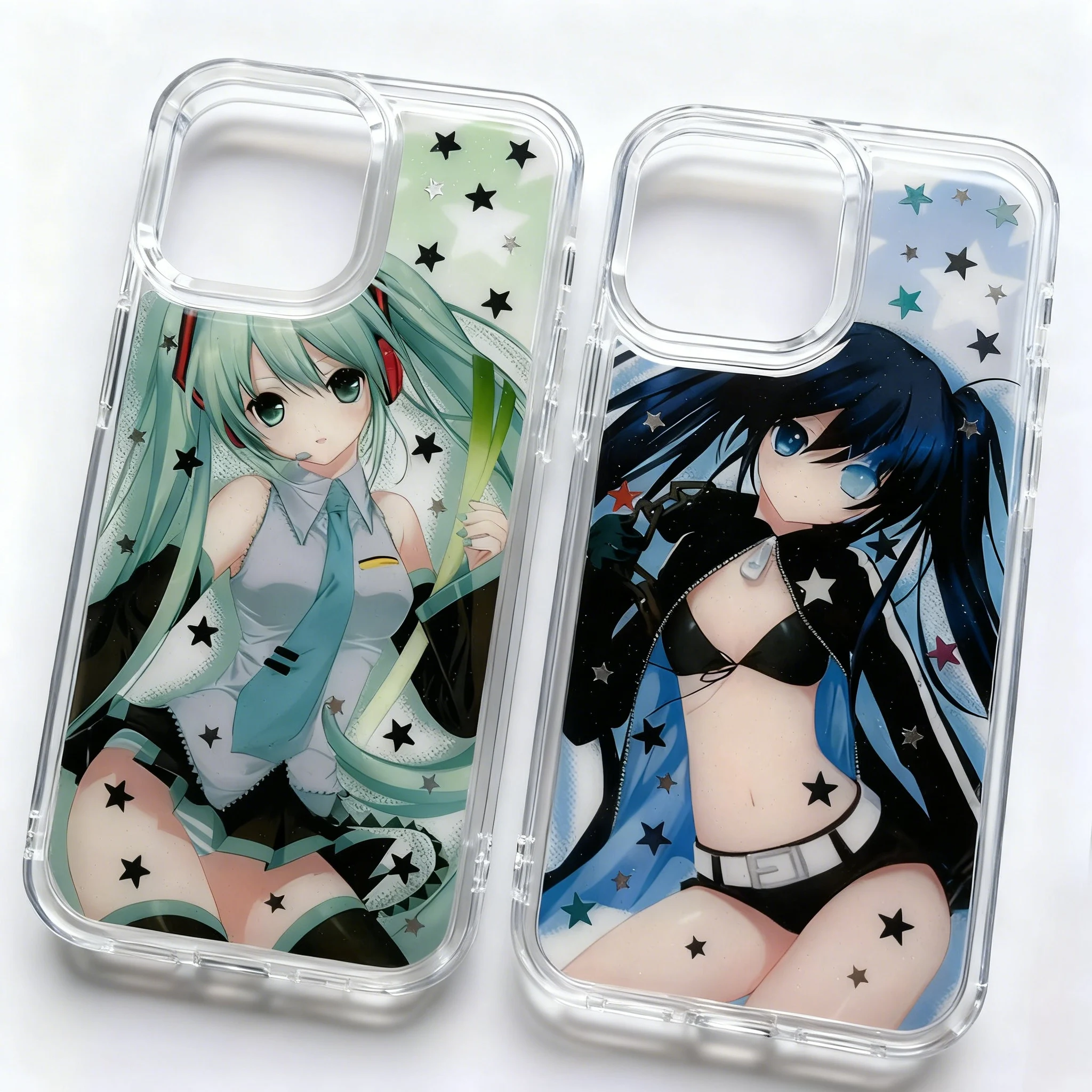 Coque de téléphone Y2K Anime Girls Stars pour iPhone 17 16 16e 15 14 13 12 11 Mini Pro Max X XR XS Max 7 8 Air Plus – Coque arrière transparente