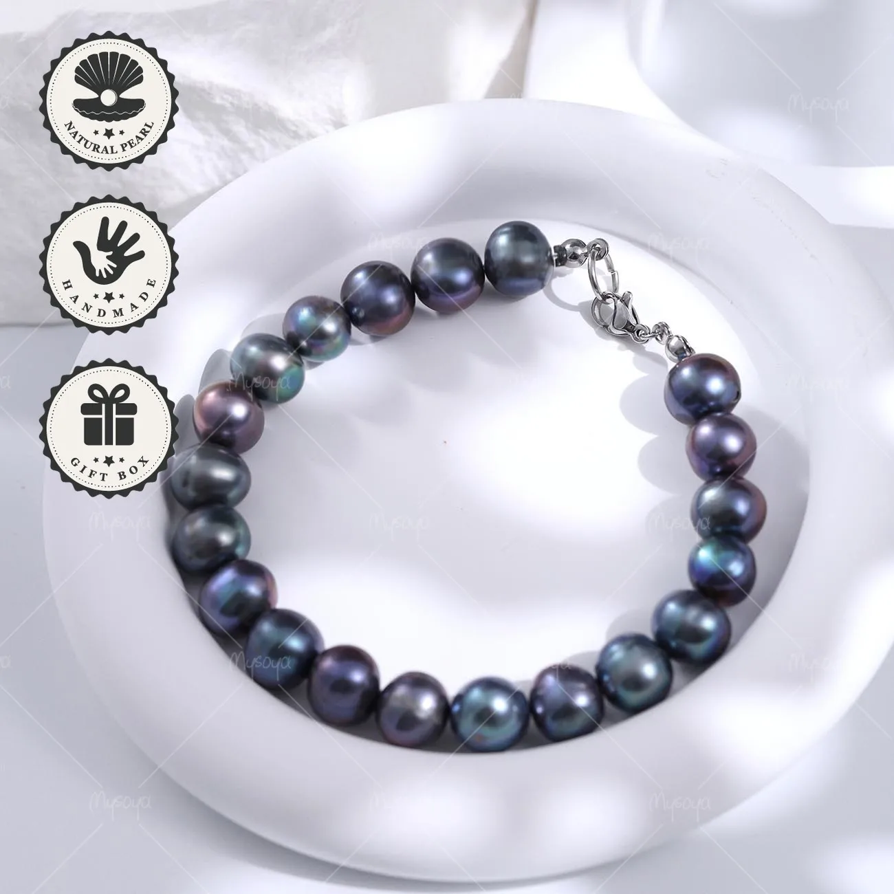

Mysoya Colorful Freshwater Pearl Bracelet 9–10mm Silvery Lobster Clasp With Gift Box Valentine’s Day Birthday Gift For Her