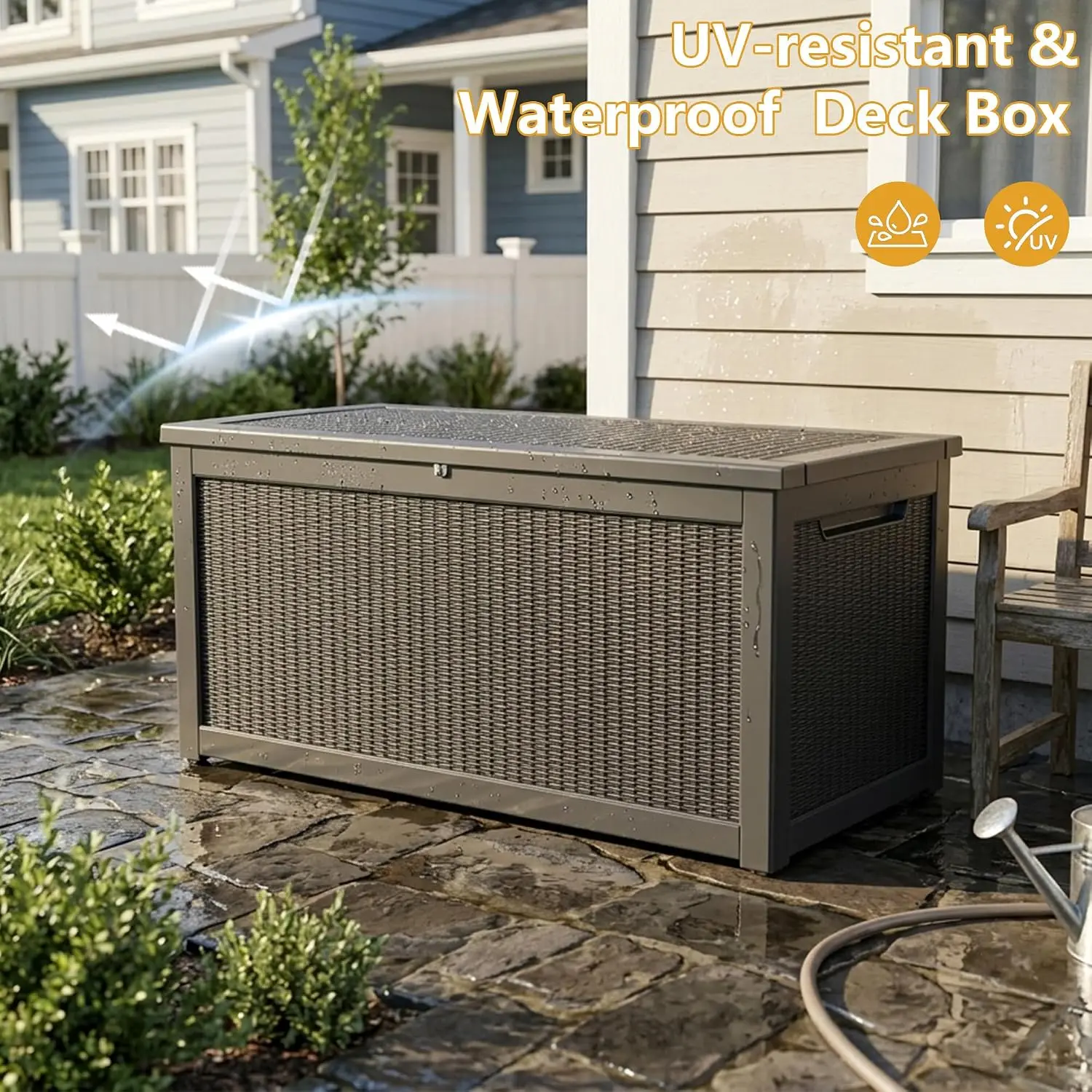 325 Gallon Outdoor Storage Box Waterproof Lockable Resin Deck Box Large, Patio Storage Bin for Pool Accessories Cushion