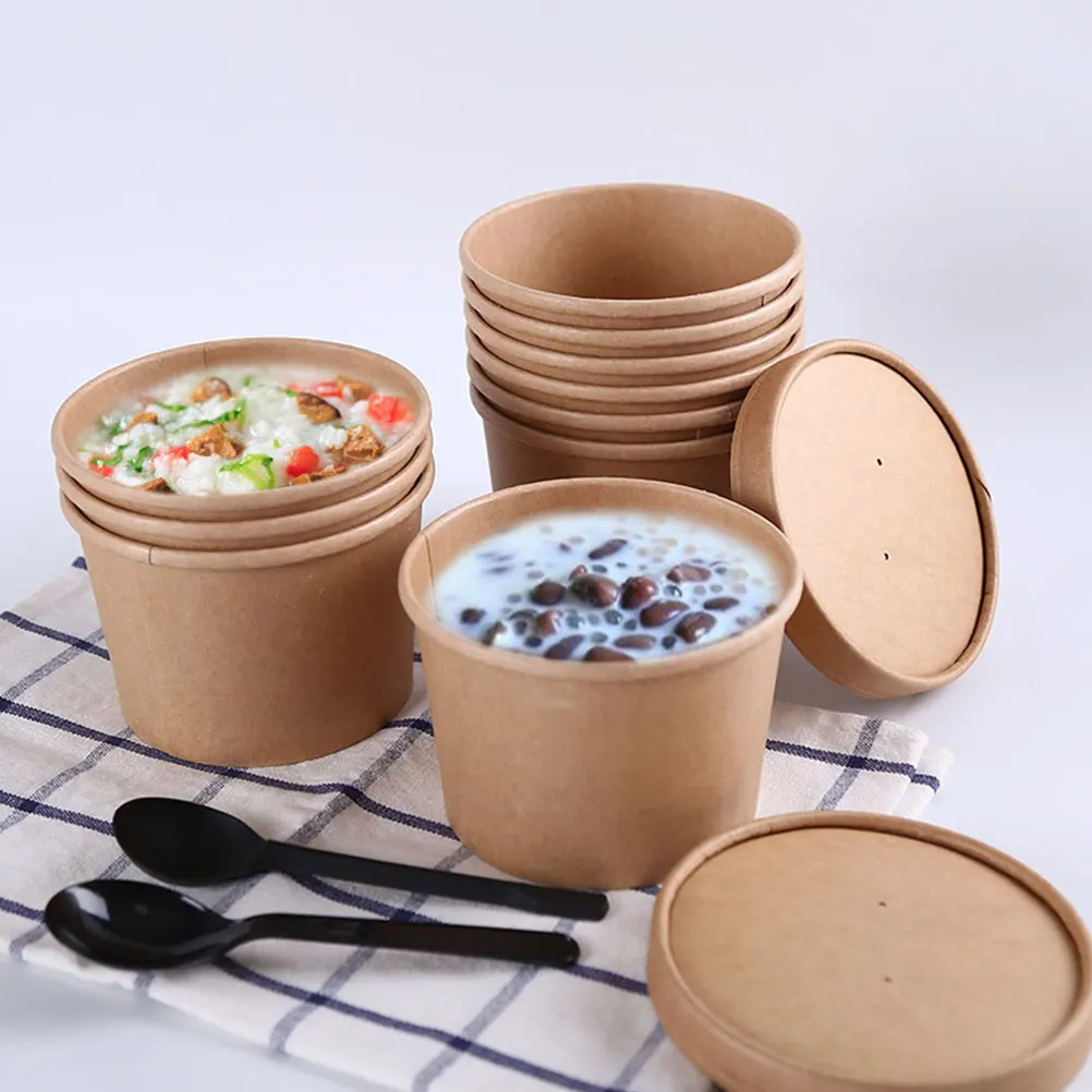 

50 Sets Thickened Paper Bowls Disposable Kraft Cups for Dessert Ice Cream Storage Snack Party Smooth Touch No Cleaning Needed
