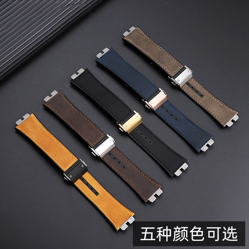 Genuine Leather Watch Band for Hu-blot Big Bang Retro Vintage  411 421 Quick Detachable Convex Interface Watchband 28x18mm