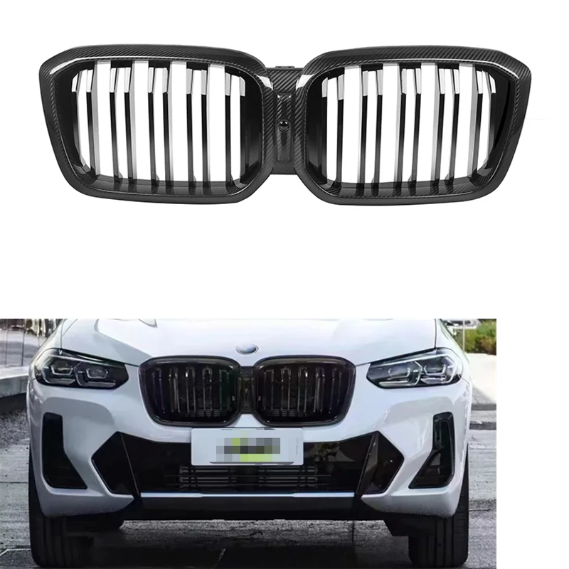 

Dry Carbon Fiber Gloss Black Double Slats Front Bumper Grille Fit For Bmw 4-Door X3 G01 LCI X4 G02 LCI 2023+ G01 G02 Grill