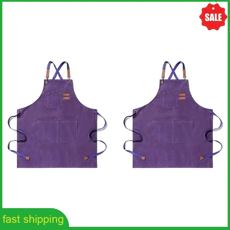 

A010 2X холщовый кухонный фартук для мужчин и женщин, фартук для приготовления пищи шеф-повара с перекрестной спинкой, 3 кармана (фиолетовый)