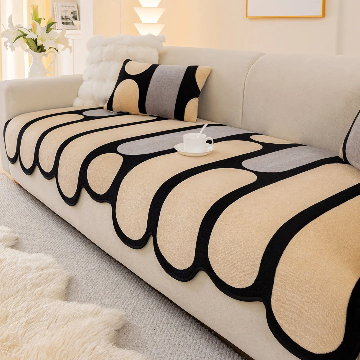 Cute Cartoon Anti Slip Sofa Mat Minimalist Modern Design All Seasons Seat Cushion Cover Dopamine Couch Slipcover Home Decor