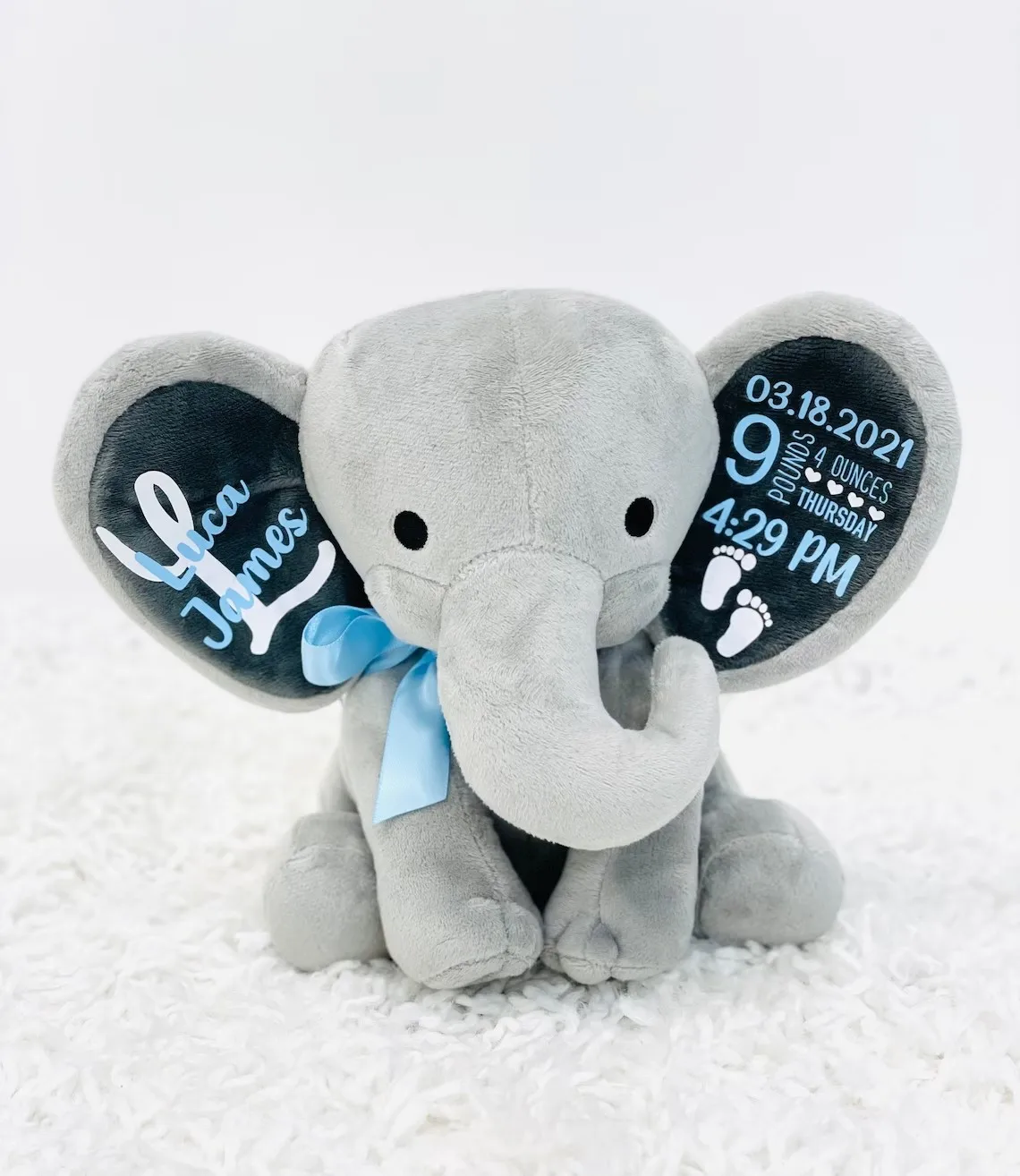 personalized elephant, stuffed animal gift, baby shower gift, newborn gift, new baby gift, birth announcement, baby gift, welcom