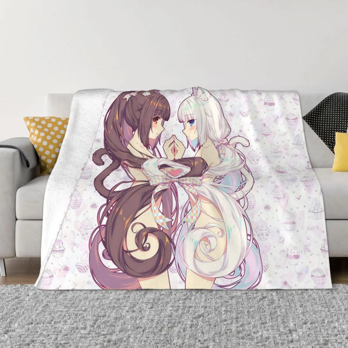 Nekopara Blankets Velvet Printed Girls Anime Multifunction Ultra-Soft Throw Blanket for Sofa Travel Bedding Throws