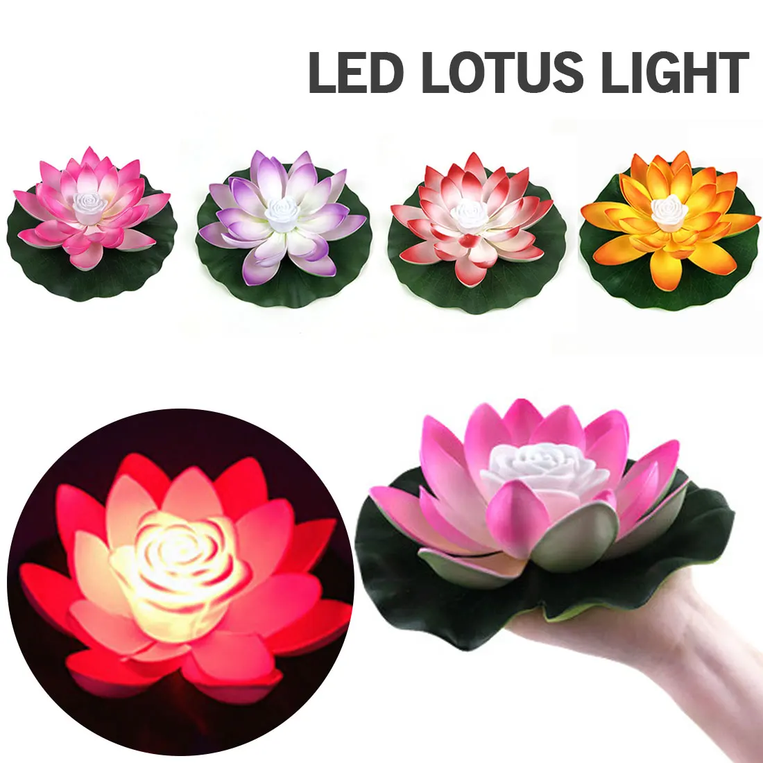 Flutuante Artificial Flower LED Light Lótus Colorido, Impermeável, Lagoa Falsa, Folha de Lótus, Lanterna de Água Lily, Decoração do Festival