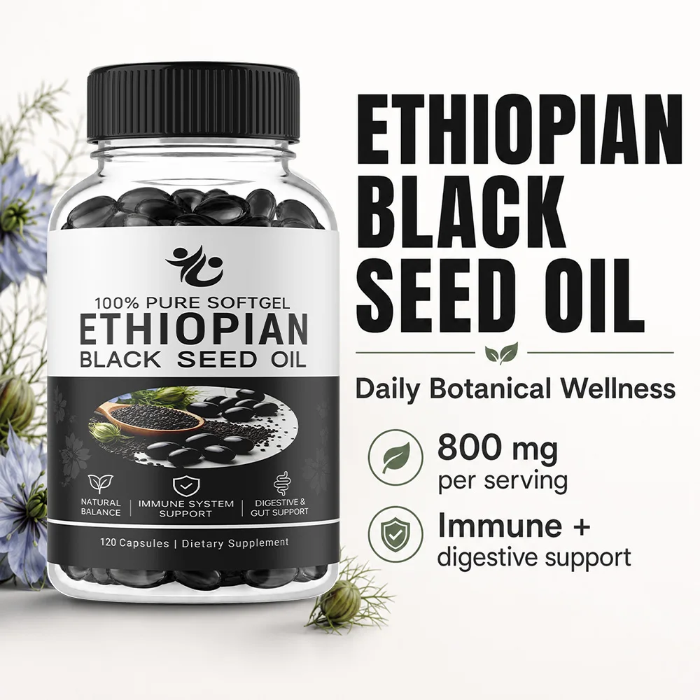Ethiopian Black Seed Oil Capsules - with Thymoquinone, Immune Support & Digestion & Energy Booster, 120 Softgels