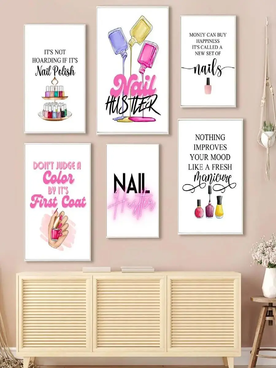 Nail Salon Red Lips Canvas Wall Art  Nordic Style Makeup Print  Fashionable Decor Poster for Nail Artist Office