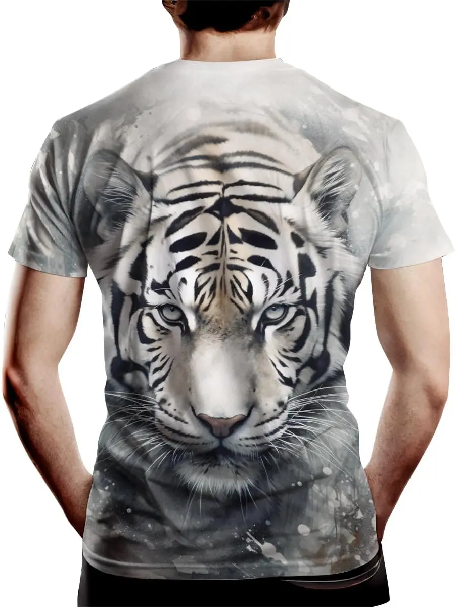 Men's Novelity Tiger Graphic T-Shirts White Tiger 3D Print Summer Short Sleeve Tee Shirt