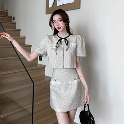 Summer French Small Fragrance Two Piece Set For Women Ruffles Jacket Coat +Mini Skirt Sets Casual 2 Piece Suits Conjuntos Curtos