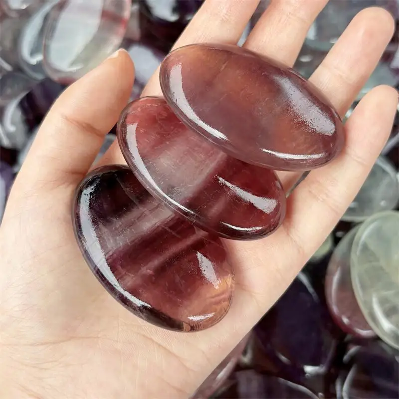 

3PCS Natural Rainbow Fluorite Palm Carving Healing Fengshui Stones Reiki Gifts Quartz Home Decoration Gifts