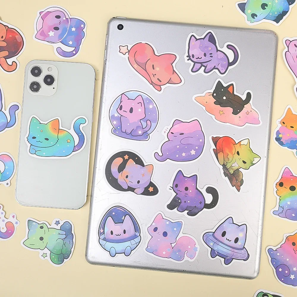 1-100Pcs Cartoon Rainbow Starry Sky Cat Stickers Cute Cat Waterproof Stickers for Water Bottle Laptop Mobile Phone Stationary