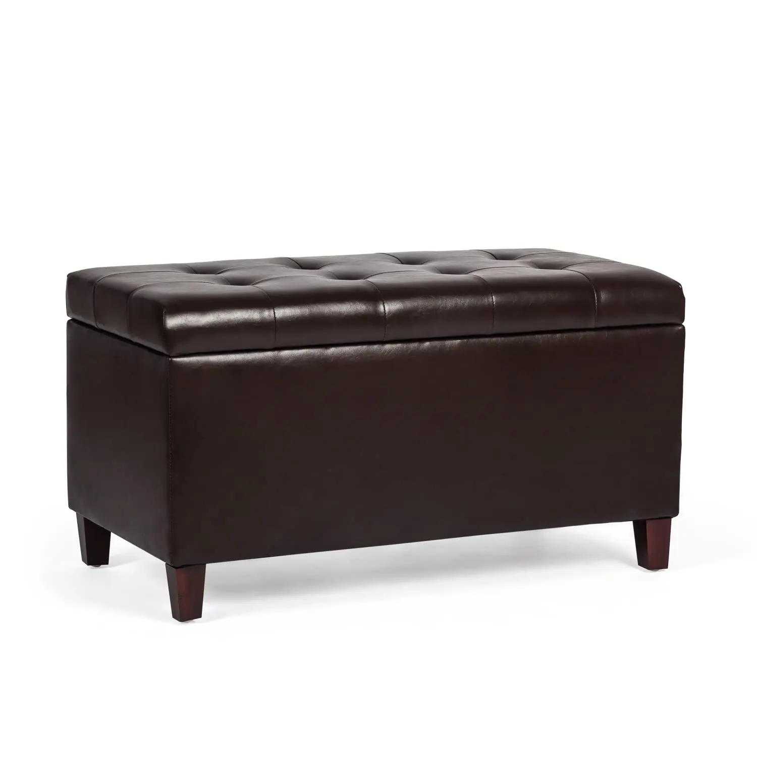 Faux Leather Storage Ottoman Bench, Safety Hinge Wooden Legs, Bedroom Entryway Living Room, 33