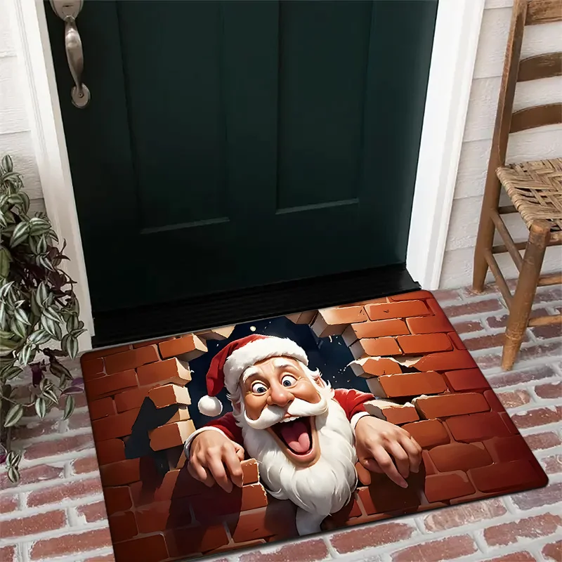 VIKAMA Funny Santa 3D Print Door Mat Non Slip Absorbent Rug for Entryway Living Room Holiday Home Decor Washable Mat
