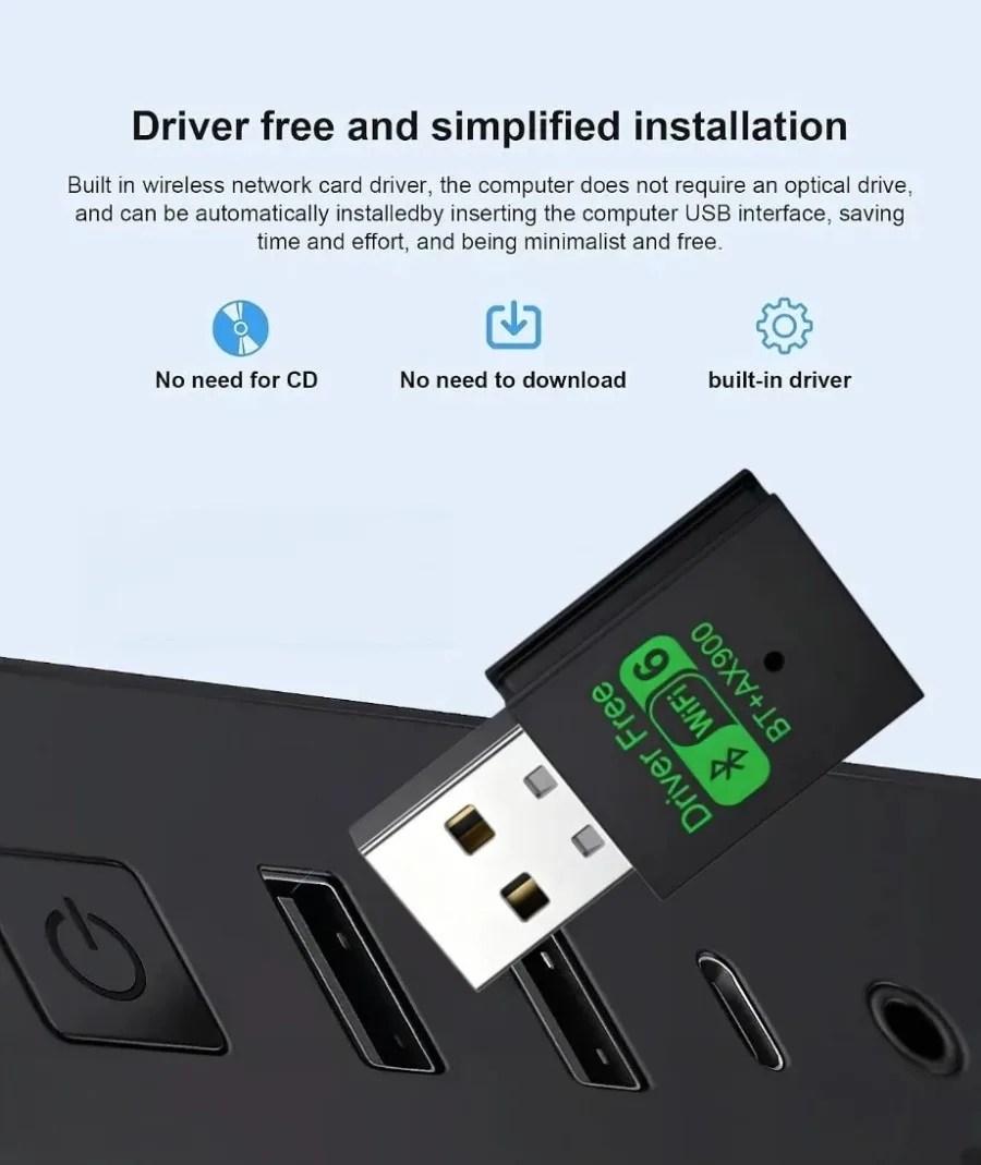 Wifi 6 Mini USB Dongle Network Card BT 5.4 Adapter Receiver 2-in-1 Dongle AX900 Suitable for Laptop PC Dual Band 2.4G/5GHz - view 3