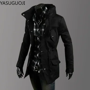 Men's Military Cargo Slim-Fit Trench Coat 2 YASUGUOJI New 2025 Men's Trench Coats Outerwear Military Cargo Jacket Men Windbreakers Male Classic Slim Fit Trench Coat Man 2