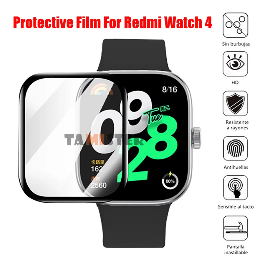 Soft Fibre Glass Protective Film For Xiaomi Redmi Watch 4 Smart Watch Full Cover Screen Protector For Redmi Watch 4 Accessories