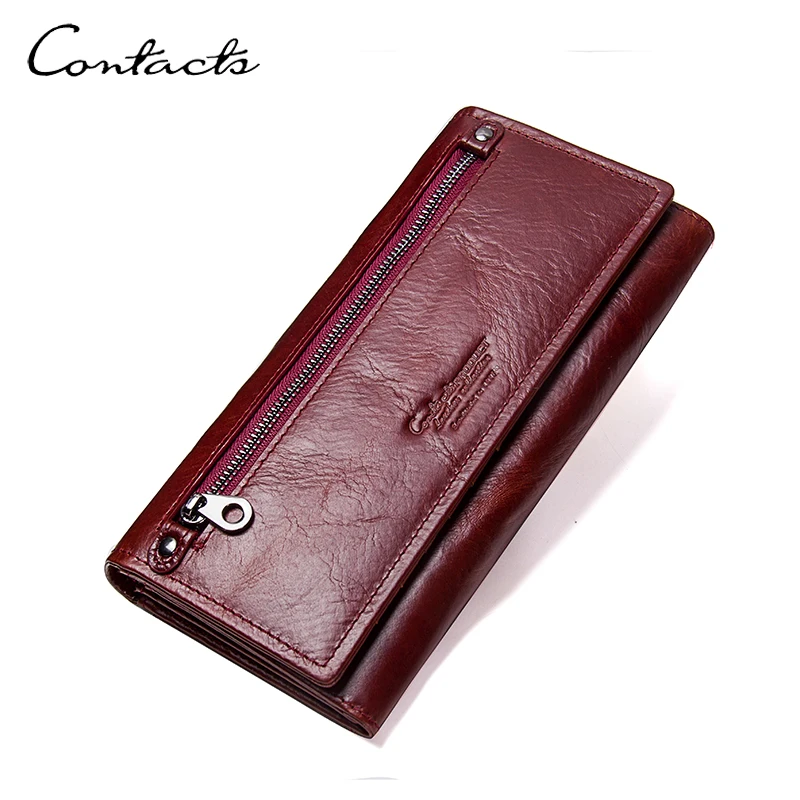 CONTACT'S Genuine Leather Women Wallet Long Bifold Fashion Women's Purses Card Holders Money Clips Female Bags Handbags