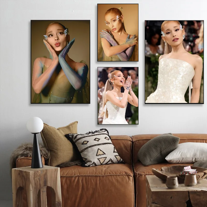 Hot Singer Ariana Grande Poster Self-adhesive Art Waterproof Paper Sticker Coffee House Bar Room Wall Decor