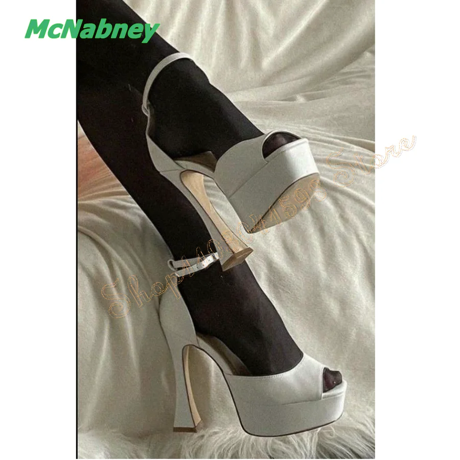 

Thick Soled Flat Toe Leather Sandals Peep Toe Cone Heel Women Shoes Wedding Party HIgh Heel Shoes 2024 New Zapatos Para Mujere