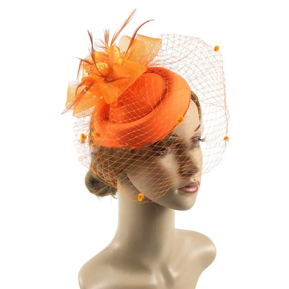 Versatile Sinamay Bride Headwear Feathers Flower Mesh Top Hat Veil Mesh Hair Clip Women's