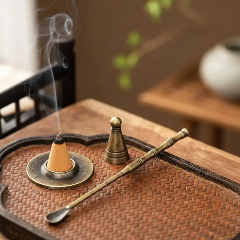 Alloy Incense Cone Making Kit Non-Deformable Durable Metal Design with Spoon for Home Meditation Yoga Aromatherapy