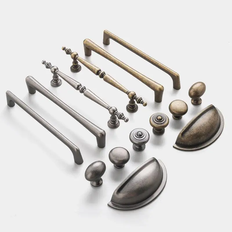 ●Antique Bronze Cabinet Pull Retro Wardrobe Door Handle Drawe Knob Aluminum Storage Pull Kitchen Furniture Hardware