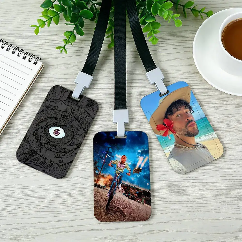 Singer B-Bad B-Bunny Pocket Credit ID Card Badge Tag Bus Card Holder Pass Case With Neck Strap Lanyard