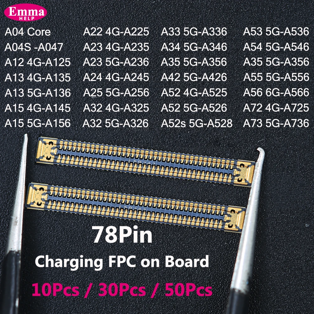 10/50pcs Charging FPC on MainBoard For Samsung A12 A13 A15 A23 A22 A52 A53 A73 A33 A34 A35 A54 A55 A56 FPC Connector Port