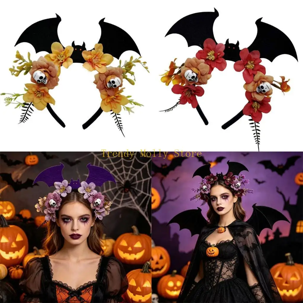 

N5KB Scary Bat Skull Headband Styling Hairband For Women Halloween Party Celebration