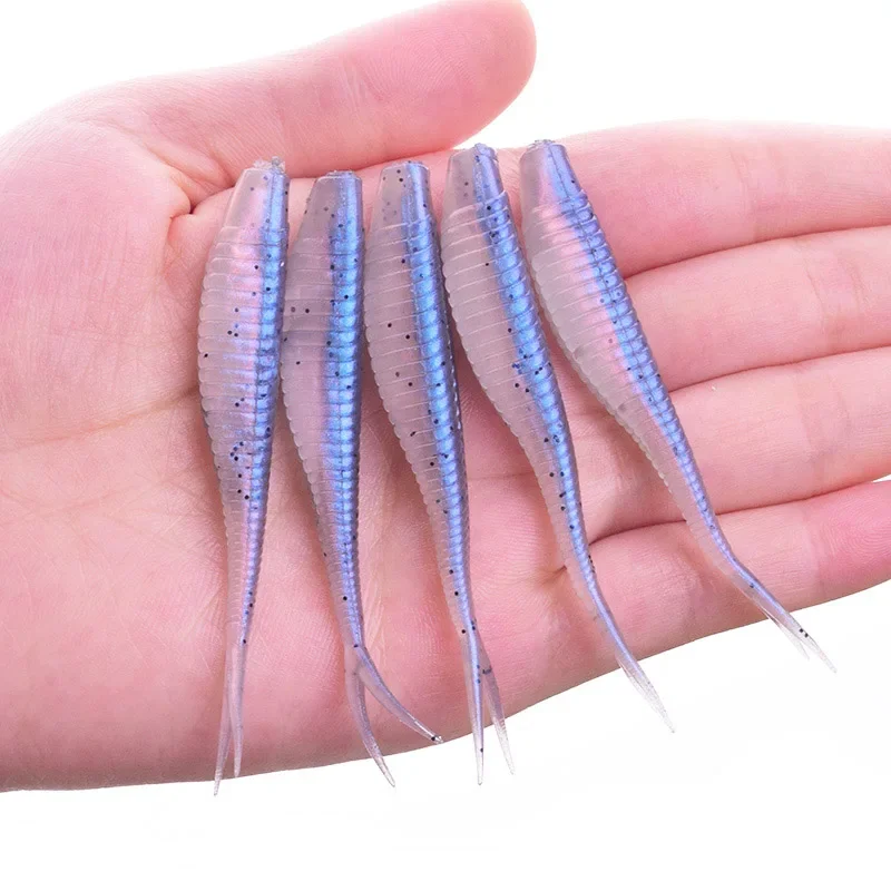 5 sztuk 70mm 1.8g Jig Wobblers przynęty łatwe Shiner podwójne kolor silikon sztuczna przynęta karpia Bass widelec ogon Swimbaits